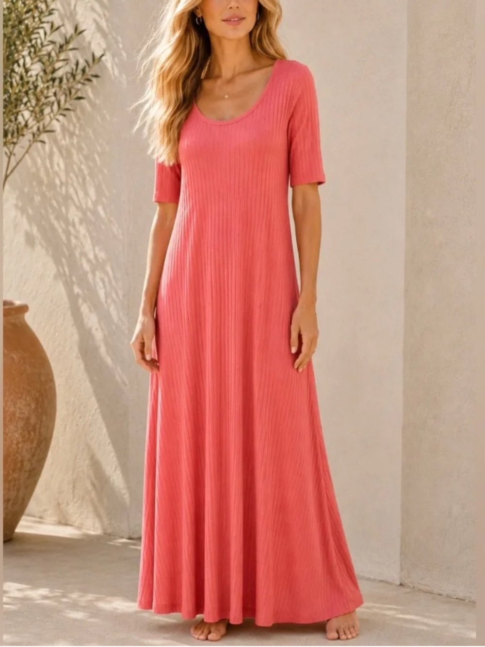 Soft Surroundings textured short sleeve Santiago dress size L NWT coral reef